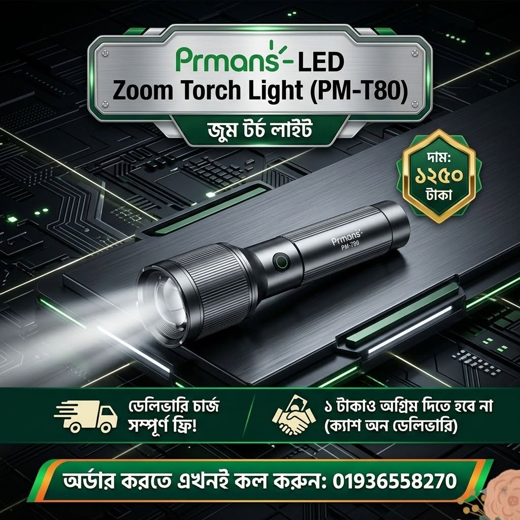 Prmans LED Aluminum Alloy Zoom Torch Light (Model: PM-T80)
